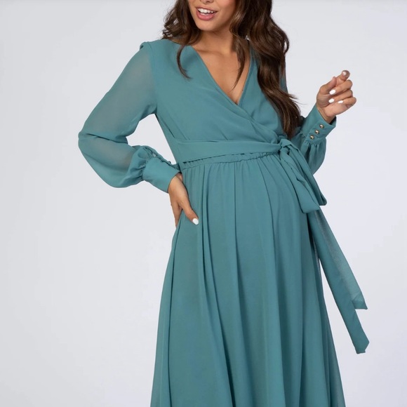 Pinkblush Dresses Jade Chiffon Long Sleeve Maternity Maxi Dress